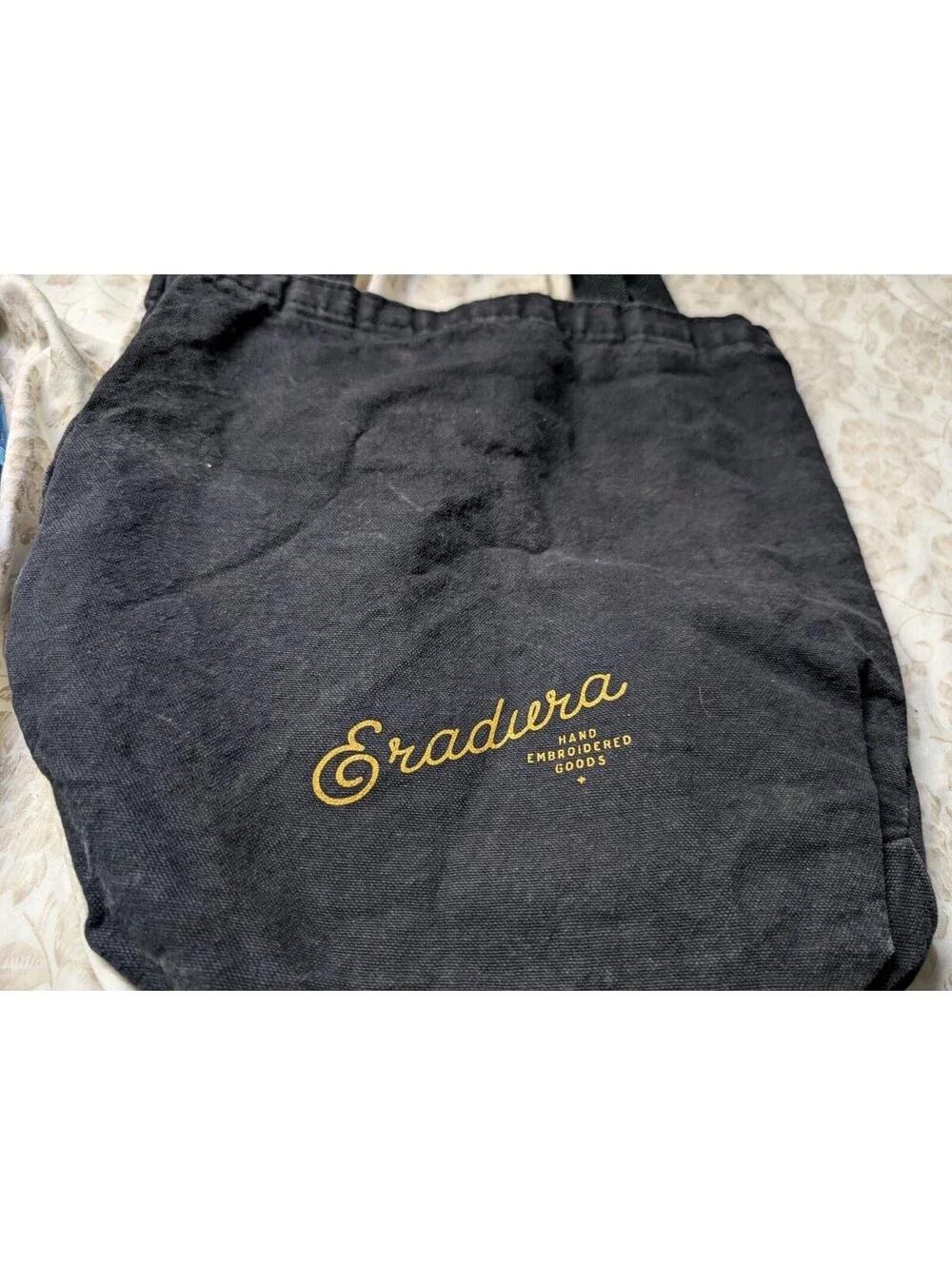 Eraduera Black Canvas Tote Bag with Gold Art Print